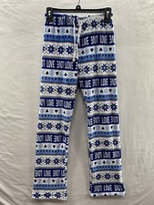 Women  s Fleece Winter Blue Snowflakes Elastic Waist Pajama Lounge Pants Size L