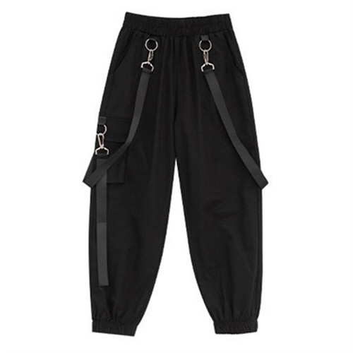 Black Cargo Pants Summer Streetwear Hip Hop Sweat Pants With Chain for Girls - Picture 13 of 13