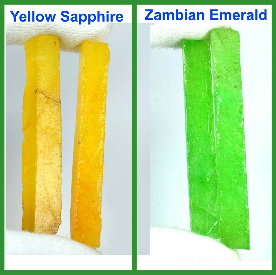 240 Ct Natural Yellow Sapphire & Zambian Emerald Slice Rough 4 Pcs Lot SQ244 - Image 2 of 4