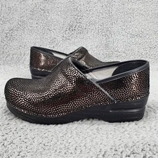 Dansko Women's Professional Clogs Sz 7 Black Leather Reflective Comfort Shoes