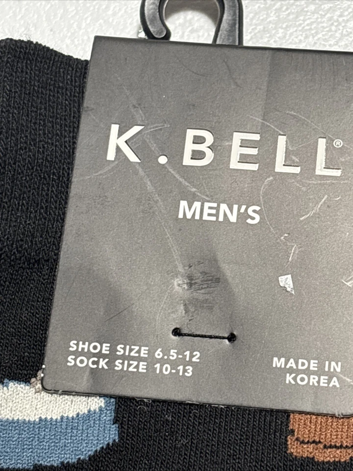 NUEVO CON ETIQUETAS K.Bell Para hombres Batería Calcetines Crew Talla 10-13/Zapato Talla 6.5-12, 1 Par Negro Foto 2 de 4