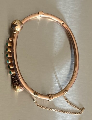 Antiguo Brazalete Victoriano Oro 14k Turquesa Etrusca Bebé Niño - Imagen 5 de 17