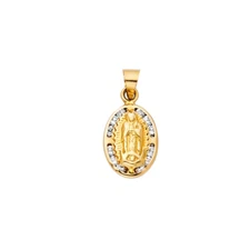 14K Yellow Gold Religious Lady of Guadalupe CZ Charm Pendant For Necklace Chain