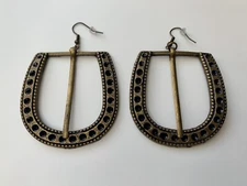 Primative Rustic Belt Buckle Drop Earrings Western Style Cowgirl ~ 2” X 2.5” ea