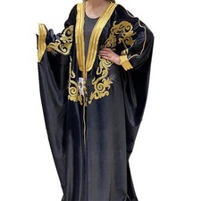 Women's Velvet Long Sleeve Arabian Bisht Cloak Arab Dress Thobe Islam Robe Eid