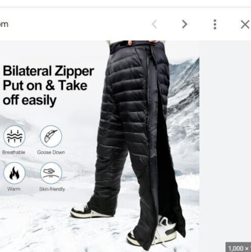 Men's Tapasimme Winter Ski Snow Ultra Warm Utility Down Pants, Black - Picture 3 of 10