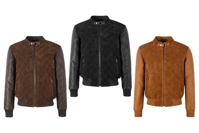Herren Retro Bomber Rauten gesteppt Leder & Wildleder lässig klassische Jacke James