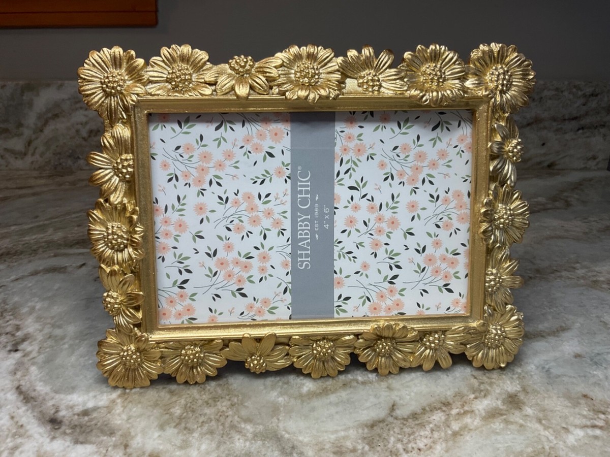 Shabby Chic Gold Tone Sunflower Photo Frame 4x6 Vertical Or