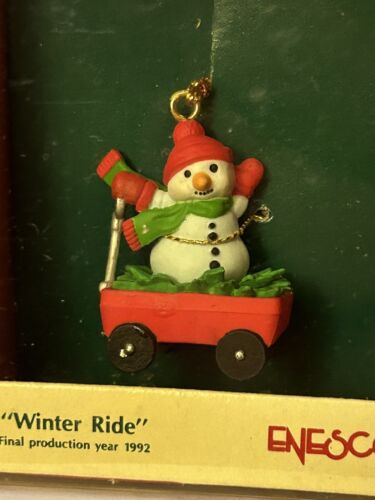Ornamento carro pupazzo di neve Enesco Small Wonders Winter Ride 1992 ultimo anno 577960 - Foto 3 di 5