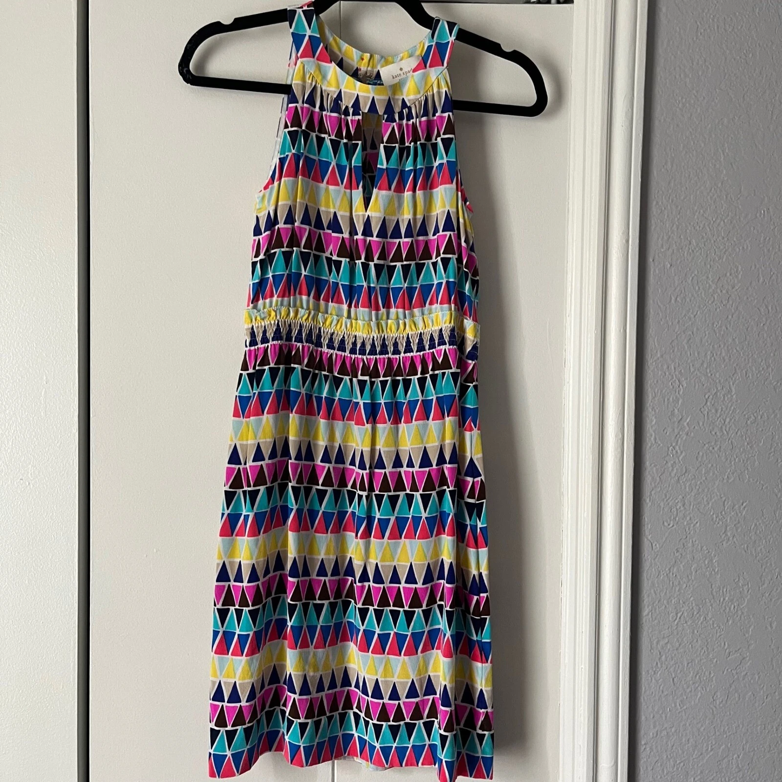 Abito senza maniche Kate Spade multicolore stampa triangolo Halter taglia 4