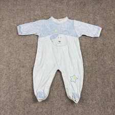 Vintage Baby Footie Pajamas Unisex 6-9 Months Blue Dog Star Velour Sleeper
