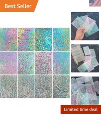 12 Sheets Iridescent Transparent Textured Stained Glass Variety Pack, 4 x 6 I...