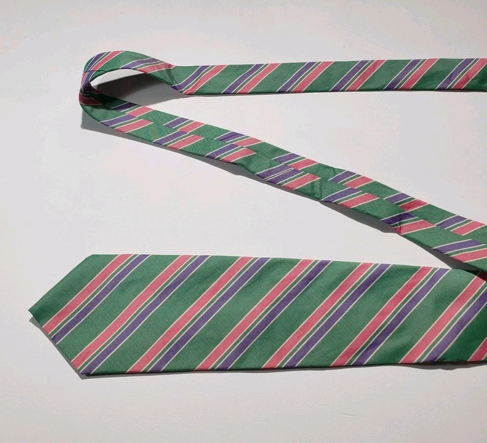Corbata De Colección Brooks Brothers Makers 57.25" Rosa Como Nueva Rayas Seda Mezcla Algodón EE. UU. Foto 4 de 4