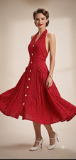 Vintage Italian Anna Lugli Dress Red & White Polka Dot 100% Viscose Fit & Flare
