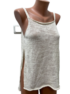 SARAH PACINI One Size S / M 75% LINEN Knitted Tunic Top Jumper ASymmetric Split
