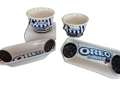 Set Of 4 Oreo Ceramic Cookie Dishes Ice Cream Party Kids Birthday Child Adult