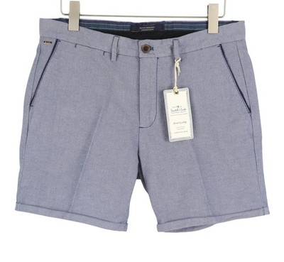 SCOTCH & SODA Herren Shorts W34 blau gemustert Zip Fly Turn Up Chino *