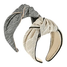 Top Knotted Headband, Wide Fashion Headbands with Knot 2 Pack - Black White