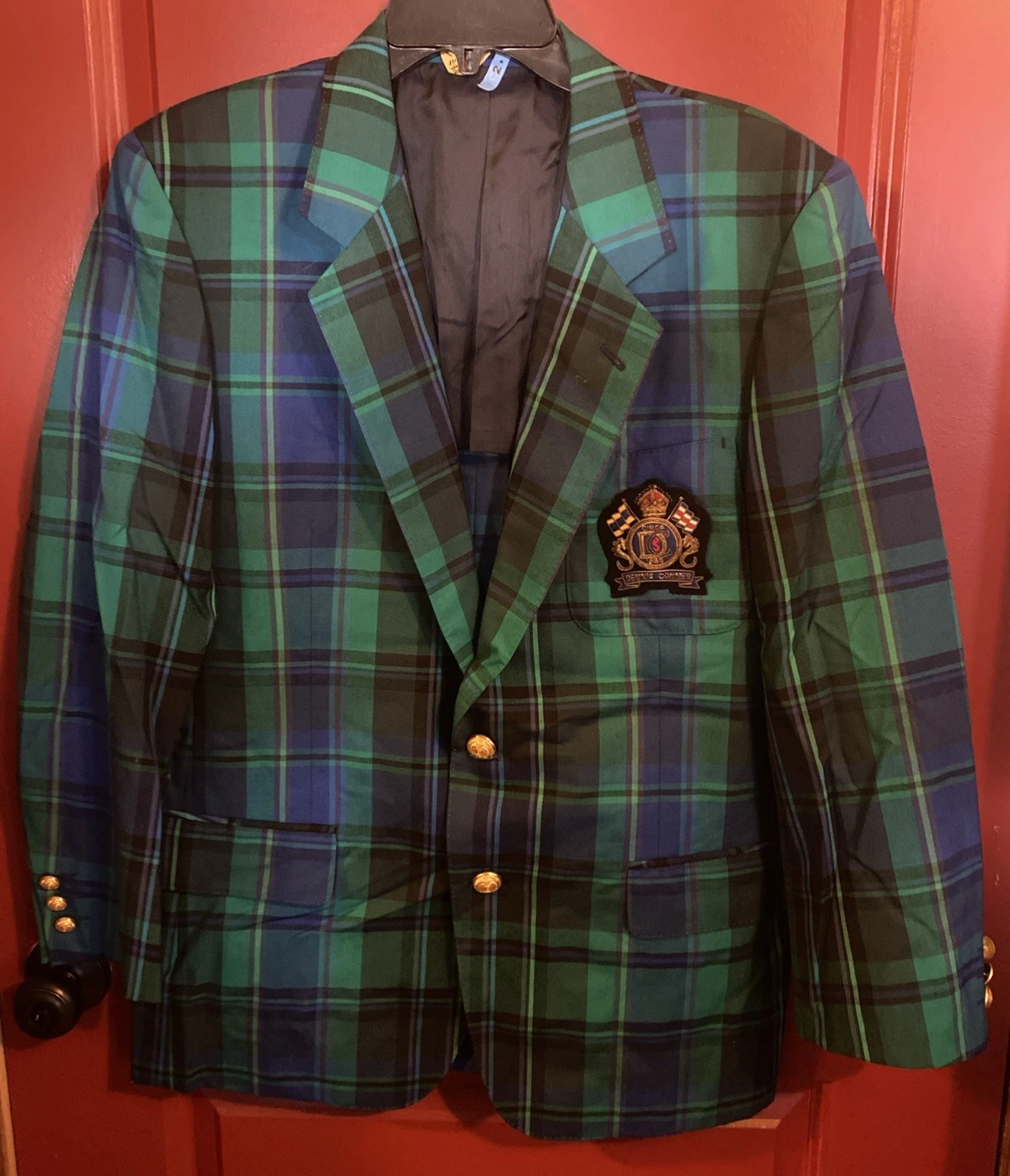 Vintage Dennis Conner Circa 1988 Plaid Patch Gold Button Japan L Jacket Blazer