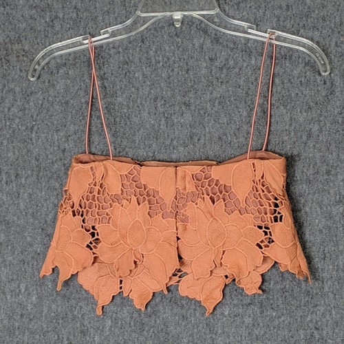 New Rumor Tropez Crop Top XS Rust Orange Lacy Leaves Beachy Hippie Boho Fairy - Picture 3 of 9
