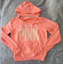 Y2k Victoria's Secret Love PINK Orange Relaxed Hoodie Fleece VS Sweatshirt L