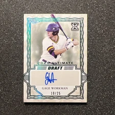2020 Leaf Ultimate GAGE WORKMAN #BA-GW1 Rookie AUTO 10/25 - BASEBALL CARD