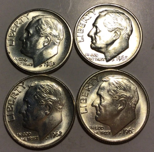 (4) 1962 Roosevelt Silver Dimes BU FB Full Band. D143