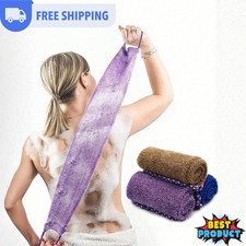 Exfoliating Back Bath Scrubber Shower Double-Sided Body Scrub Washcloth w/Handle