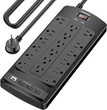 18 Outlets Surge Protector Power Strip - 15 Feet Flat Plug Heavy Duty Extension