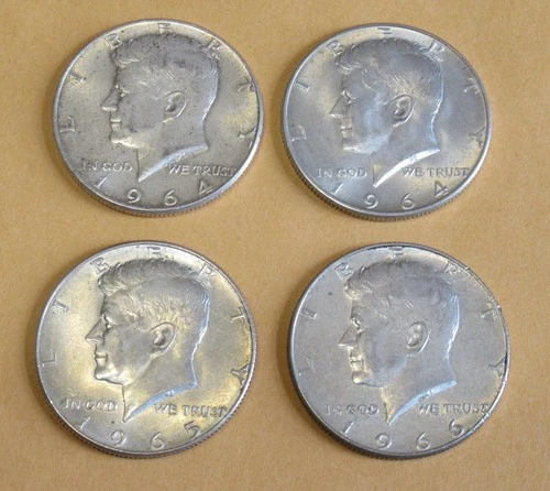 1964P&D, 1965 and 1966 Kennedy silver half dollars - Lot of 4