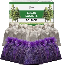 Cedar & Lavander Sachets (20 Pack) -Protect Clothes from Moths, Odors & Damage