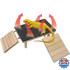 Gxsdj Bearded Dragon Basking Platform,Wooden Reptile Cave Hideout with Heat Stor