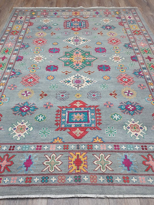 Authentic Kazak Pakistan Handmade Rug Traditional Design Wool Craftsmanship 8x10