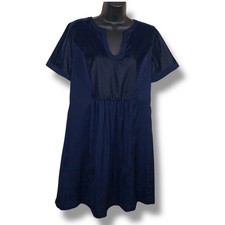 Small Ann Taylor Loft Navy Blue Velvet Accent Dress Short Sleeve Vneck Event