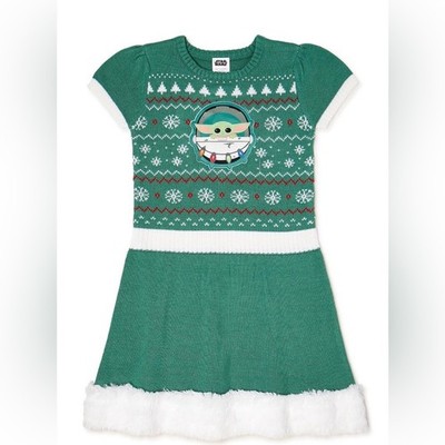 Little Girls Star Wars Baby Yoda Sweater Dress sz 7/8