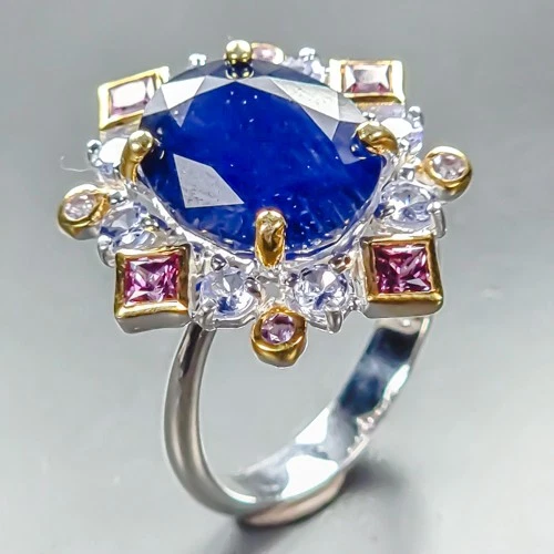 Unique ring 7 ct Blue Sapphire Ring 925 Sterling Silver Size 8 /R459372