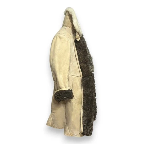 Soviet Army Sheepskin Shearling Coat Heavy Winter Fur Bekesha Jacket Beige L image 6