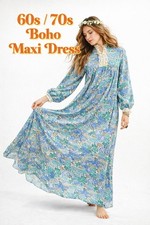 vintage 70s BOHO MAXI DRESS MEDIUM floral lace prairie cottagecore polyester