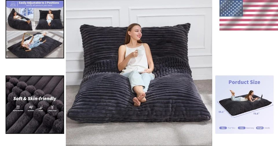 Sillas Bean Bag para adultos tumbona grande con cubierta extraíble 3 en 1 Foto 2 de 4