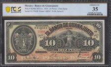 MEXICO ,Banco de Guanajuato, ABNC, 10 PESOS ,1914, P#S290c ,PCGS 35
