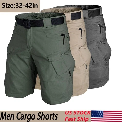 Mens Tactical Shorts Cargo Shorts Outdoor Waterproof Hiking Fishing Track US