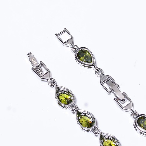 Green Tourmaline 925 Sterling Silver Tennis Bracelet 7.99" B68, Gift for her - Picture 2 of 3