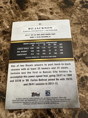BO JACKSON 2019 Topps Gold Label Class 2 #85 Royals - Picture 2 of 2