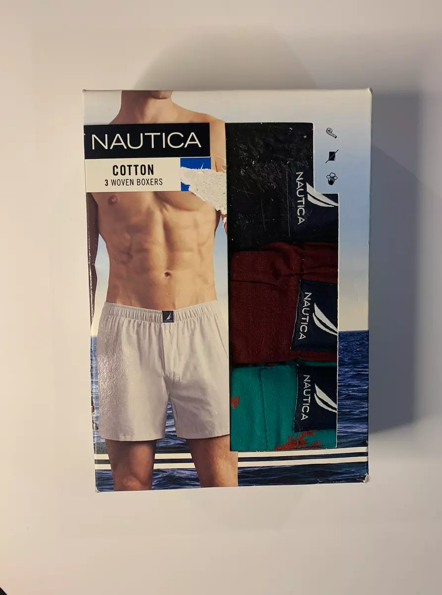 Nautica Men's Size Small 3 Pack Cotton Woven Boxers Classic Fit Underwear  New