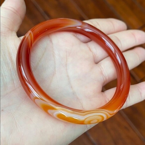 NUOVO Bracciale Agata Arancione Rosso Bianco Diametro Interno 57 mm - Forma Tonda MN11 - Foto 10 di 11