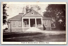 Frank S Stevens School Building Front View Swansea MA C1930 Postcard F32
