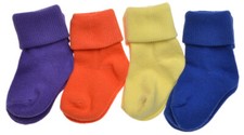 4 pairs of Plain Rainbow Colours Baby Socks - Roll Top Socks