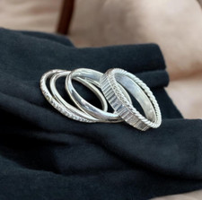 Set of 5 Sterling Silver Stacking Rings, Thin Thick Rings, Dainty BeadAll Size