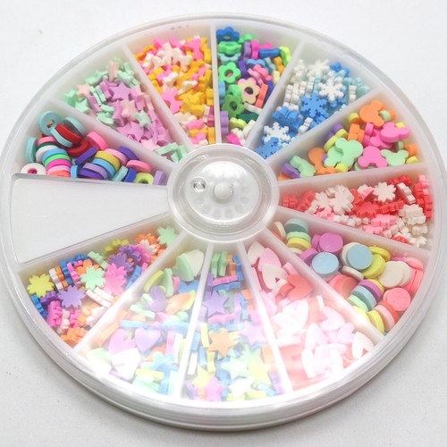 Juego de ruedas de arte en uñas 3D Fimo polímero arcilla rodajas calcomanías de arte en uñas puntas 12 estilos - Imagen 2 de 7