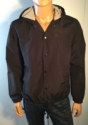 HUF Hooded Black Coaches Jacket Size L